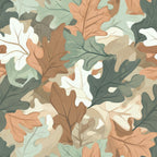realistic camo, hunting camouflage, oak leaves, autumn foliage, sage green, rusty brown, cream white, beige tones, overlapping leaves, nature pattern, outdoor theme, woodland design,, fabric panel, fall colors, leaf silhouettes, camouflage print, hunting motif, earth tones, seasonal leaves