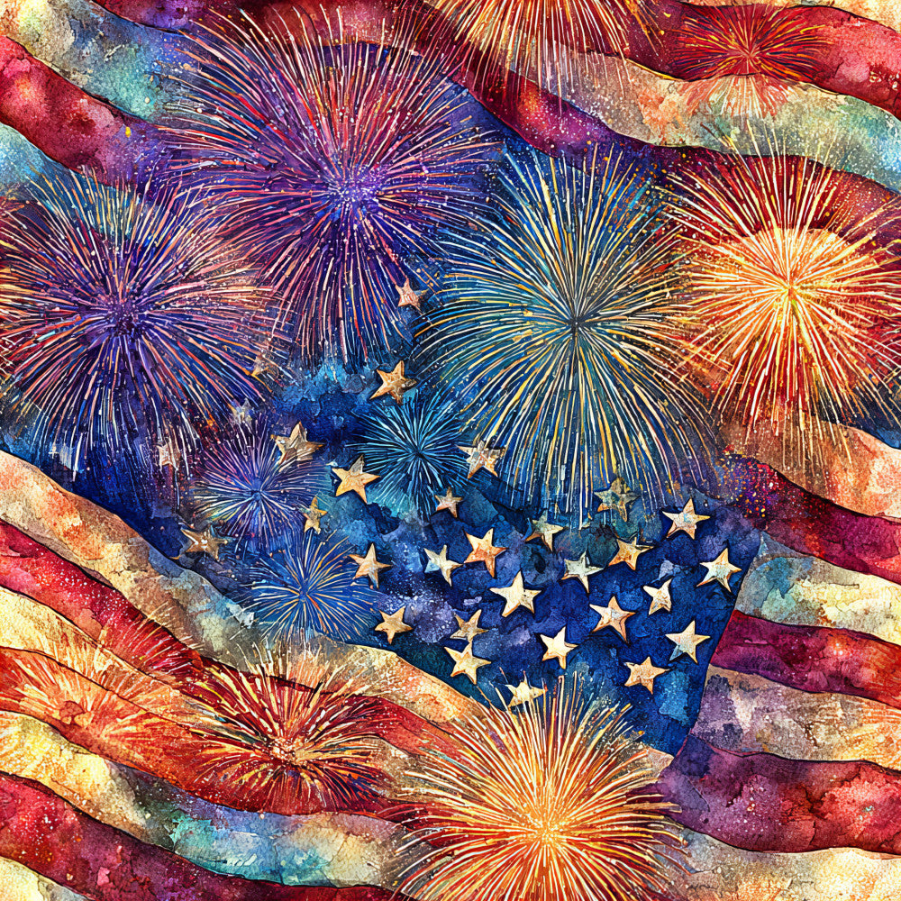 patriotic, fireworks, stars, fourth of july, independence day, red white and blue, navy blue, gold stars, crimson red, cream, watercolor, distressed, vintage american, celebratory, festive, summer, holiday, abstract, whimsical, elegant, rustic, americana, retro, striped, metallic gold, distressed texture, patriotic theme, kids room, celebration decor, nostalgic