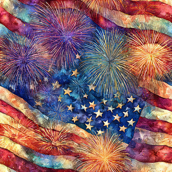 patriotic, fireworks, stars, fourth of july, independence day, red white and blue, navy blue, gold stars, crimson red, cream, watercolor, distressed, vintage american, celebratory, festive, summer, holiday, abstract, whimsical, elegant, rustic, americana, retro, striped, metallic gold, distressed texture, patriotic theme, kids room, celebration decor, nostalgic
