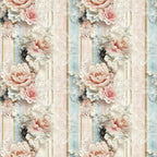blush pink, sage green, cream, gold accents, floral stripes, roses, peonies, vintage flowers, lace texture, romantic style, shabby chic,, fabric panel, soft pastels, delicate blooms, feminine design, botanical pattern, layered florals, repeating motif, cottage style