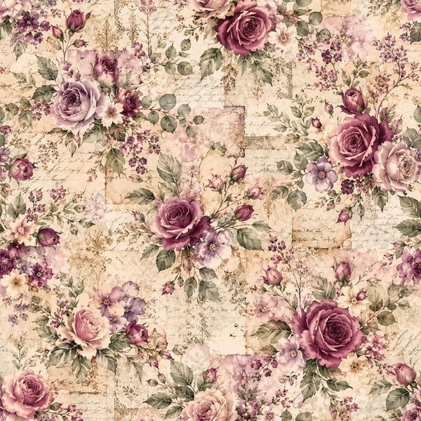 dusty rose, mauve, lavender, sage green, cream, vintage pink, burgundy, floral, roses, botanical, vintage, shabby chic, elegant, romantic, cottage core, nostalgic, retro, handwritten script, distressed, antique, nature-inspired, classic, timeless, garden flowers, small florals, layered blooms, spring, summer, heirloom style