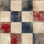 distressed, vintage, grunge, weathered, industrial, abstract, cream, beige, navy blue, red, rust red, burgundy, paint splatter, texture, modern, contemporary, artistic, urban style, worn, aged, minimalist, eclectic, bohemian, mixed media, color blocking, stained, patched, collage, artistic expression