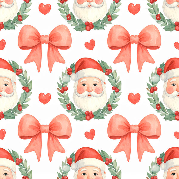 coral pink, red, cream, sage green, heart, santa, christmas, holiday, festive, whimsical, vintage, traditional, sweet, adorable, jolly, bow, holly berries, holly leaves, winter, children's, kids room, nursery, playroom, baby shower, gender neutral, cheerful, cute, retro