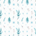 winter wonderland, turquoise, teal, light blue, sky blue, red berries, snowflakes, evergreen, pine branches, botanical, nature, holiday, christmas, winter, whimsical, festive, frozen, icy blue, berry branches, delicate florals, celestial, snowy, seasonal, nursery, kids room, baby, peaceful, serene, elegant, modern