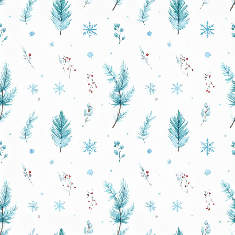 winter wonderland, turquoise, teal, light blue, sky blue, red berries, snowflakes, evergreen, pine branches, botanical, nature, holiday, christmas, winter, whimsical, festive, frozen, icy blue, berry branches, delicate florals, celestial, snowy, seasonal, nursery, kids room, baby, peaceful, serene, elegant, modern