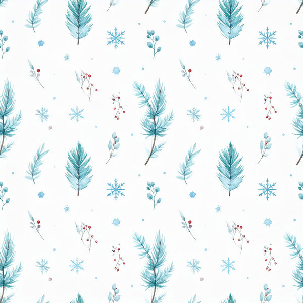 winter wonderland, turquoise, teal, light blue, sky blue, red berries, snowflakes, evergreen, pine branches, botanical, nature, holiday, christmas, winter, whimsical, festive, frozen, icy blue, berry branches, delicate florals, celestial, snowy, seasonal, nursery, kids room, baby, peaceful, serene, elegant, modern