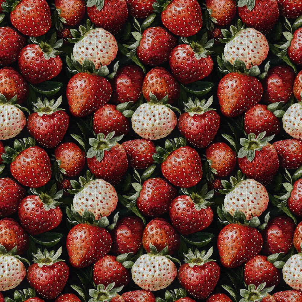 red strawberries, cream white, pale pink, forest green, realistic fruit, botanical, nature, summer, spring, harvest, garden, strawberry print, fruit pattern, fresh produce, farmhouse, rustic, cottage style, whimsical, playroom, kids room, nursery, toddler, children's decor, sweet design, berry themed, natural elements, food print, vintage botanical, classic pattern, all-over print