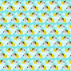 tropical fish, butterflyfish, yellow, aqua, turquoise, white, ocean theme, marine life, underwater scene, repeating pattern, summer vibes, beach motif,, fabric panel, sea creatures, coral reef fish, tropical paradise, coastal design, bright colors, swimming fish