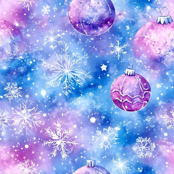 purple, pink, blue, lavender, magenta, icy blue, winter, christmas, holiday, snowflakes, ornaments, baubles, stars, celestial, whimsical, magical, festive, elegant, sparkly, glittery, shimmering, kids, children, nursery, playroom, winter wonderland, frozen, ombre, gradient, enchanted