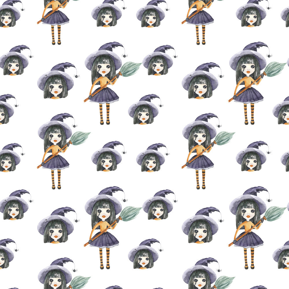 purple, orange, black, striped, witch, halloween, magical, whimsical, cute, anime, character, girl, broomstick, hat, pointed hat, playroom, kids room, children's, fantasy, enchanted, spooky, fun, colorful, dark purple, mustard yellow, striped stockings, festive, autumn, october, costume