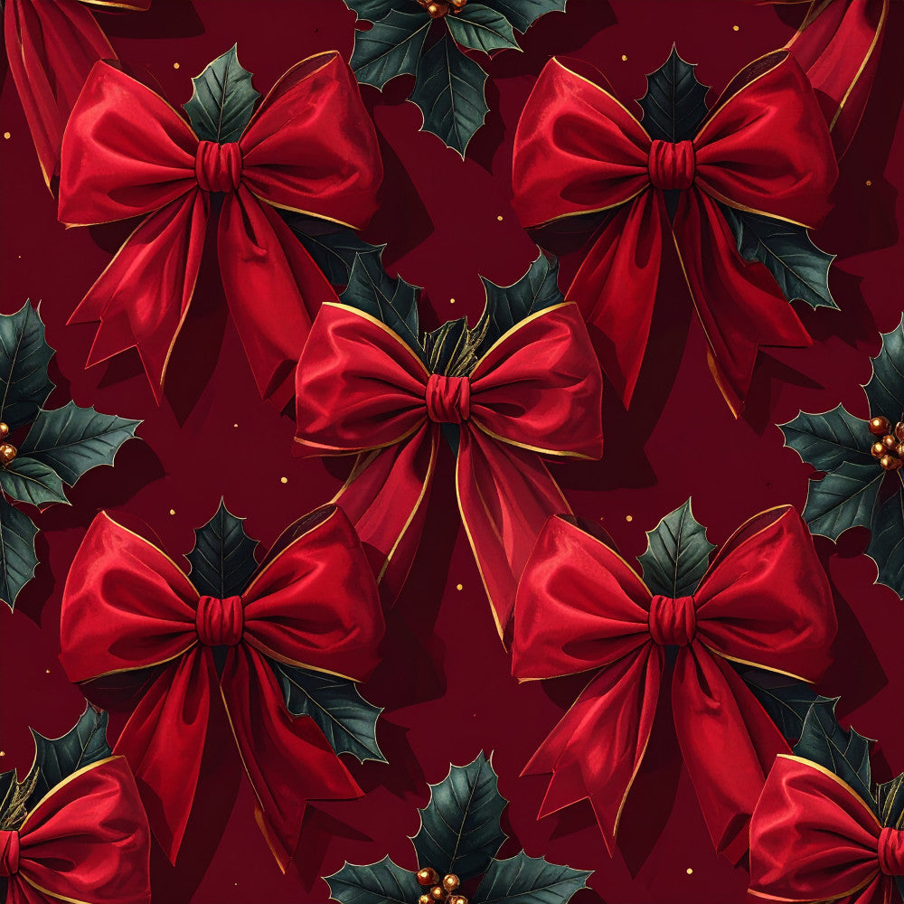 crimson red, deep burgundy, forest green, dark green, gold accents, holiday, christmas, festive, bows, ribbons, holly leaves, berries, elegant, traditional, luxurious, wintery, seasonal, decorative bows, red and green, metallic gold trim, classic holiday, winter celebration, formal, sophisticated, ornamental, festive decoration, holiday spirit, christmas décor, rich jewel tones