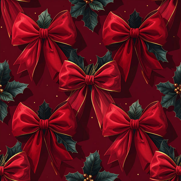 crimson red, deep burgundy, forest green, dark green, gold accents, holiday, christmas, festive, bows, ribbons, holly leaves, berries, elegant, traditional, luxurious, wintery, seasonal, decorative bows, red and green, metallic gold trim, classic holiday, winter celebration, formal, sophisticated, ornamental, festive decoration, holiday spirit, christmas décor, rich jewel tones