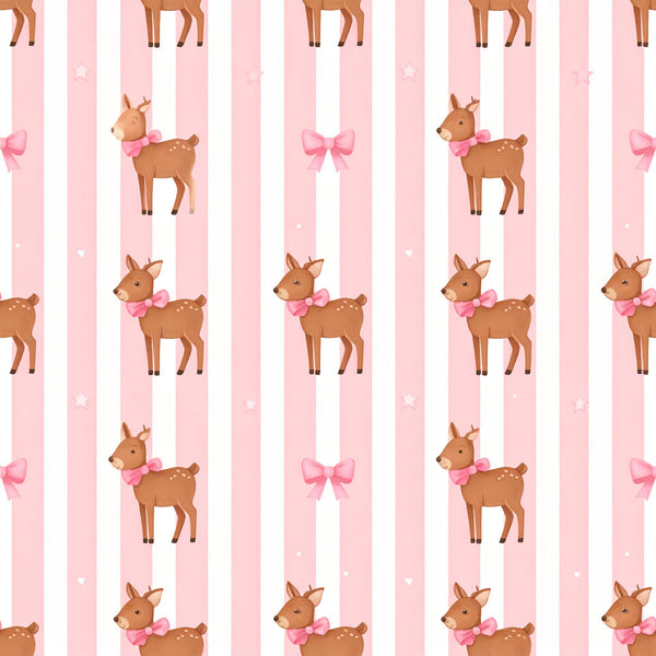 blush pink, white, striped pattern, deer, fawn, woodland animals, pink bows, ribbons, stars, hearts, whimsical, nursery, baby girl, children's, playroom, kids room, cute, sweet, gentle, soft, delicate, spring, baby shower, newborn, girl's bedroom, pastel, feminine, charming
