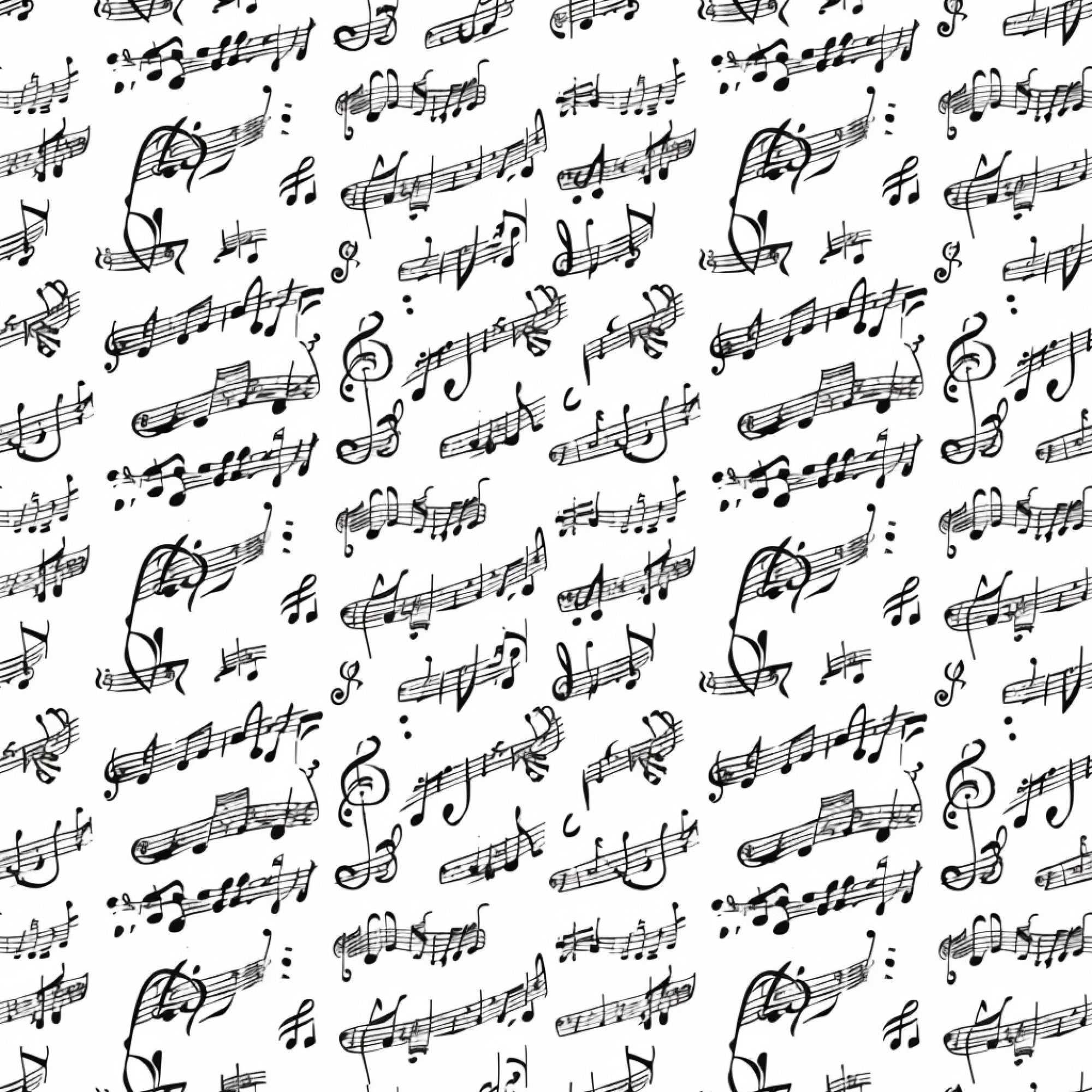 black and white, musical notes, staff lines, treble clef, sheet music, handwritten style, monochrome, vintage music,, fabric panel, seamless pattern, artistic notation, music themed, craft fabric, sewing material, repeating motif, elegant design, musical composition, flowing notes, sophisticated pattern
