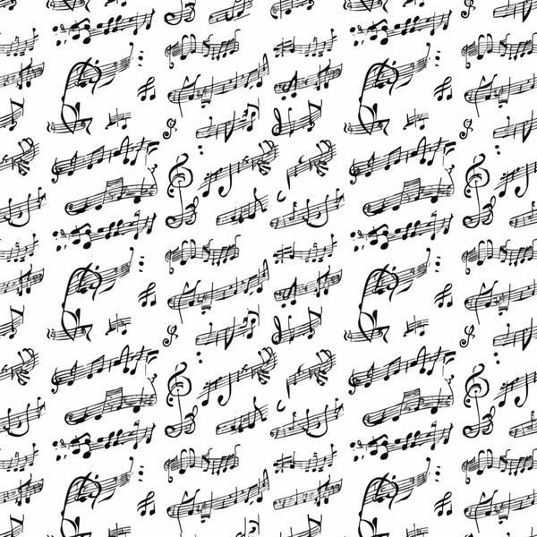 black and white, musical notes, staff lines, treble clef, sheet music, handwritten style, monochrome, vintage music,, fabric panel, seamless pattern, artistic notation, music themed, craft fabric, sewing material, repeating motif, elegant design, musical composition, flowing notes, sophisticated pattern