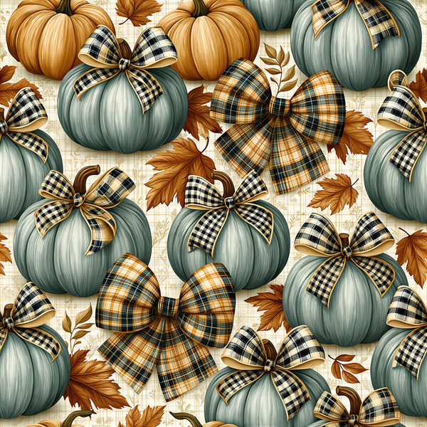sage green, dusty blue, golden orange, cream, charcoal plaid, black and white gingham, autumn leaves, fall, harvest, pumpkins, plaid bows, gingham bows, rustic, farmhouse, vintage, traditional, thanksgiving, cozy, woodland, seasonal, home decor, quilt, nursery, children's room, kids room, nature-inspired, botanical, elegant, decorative bows