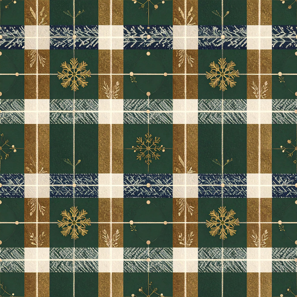 forest green, gold, cream, navy blue, tan brown, snowflake, plaid, striped, checkered, winter, christmas, holiday, nature, botanical, elegant, traditional, festive, snowflakes, branches, berries, geometric, seasonal, cozy, rustic, classic, decorative, spruce green, metallic gold, winter wonderland