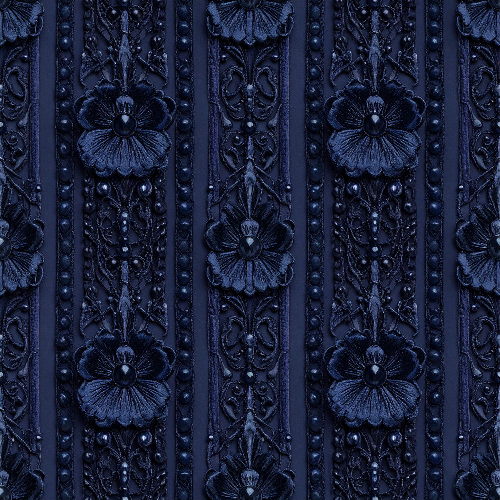 navy blue, midnight blue, indigo, dark blue, floral, botanical, ornamental, damask, vintage, elegant, luxurious, traditional, classical, decorative, ornate, flowers, petals, relief texture, embossed, formal, sophisticated, timeless, romantic, victorian, regal, upholstery-inspired, home decor, interior design, premium, detailed