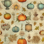 autumn, fall, pumpkin, pumpkins, harvest, thanksgiving, vintage, botanical, nature, cream, beige, tan, rust orange, burnt orange, sage green, teal green, gold, brown, leaves, maple leaves, decorative urns, vases, teapots, candlesticks, whimsical, nostalgic, rustic, elegant, traditional, seasonal