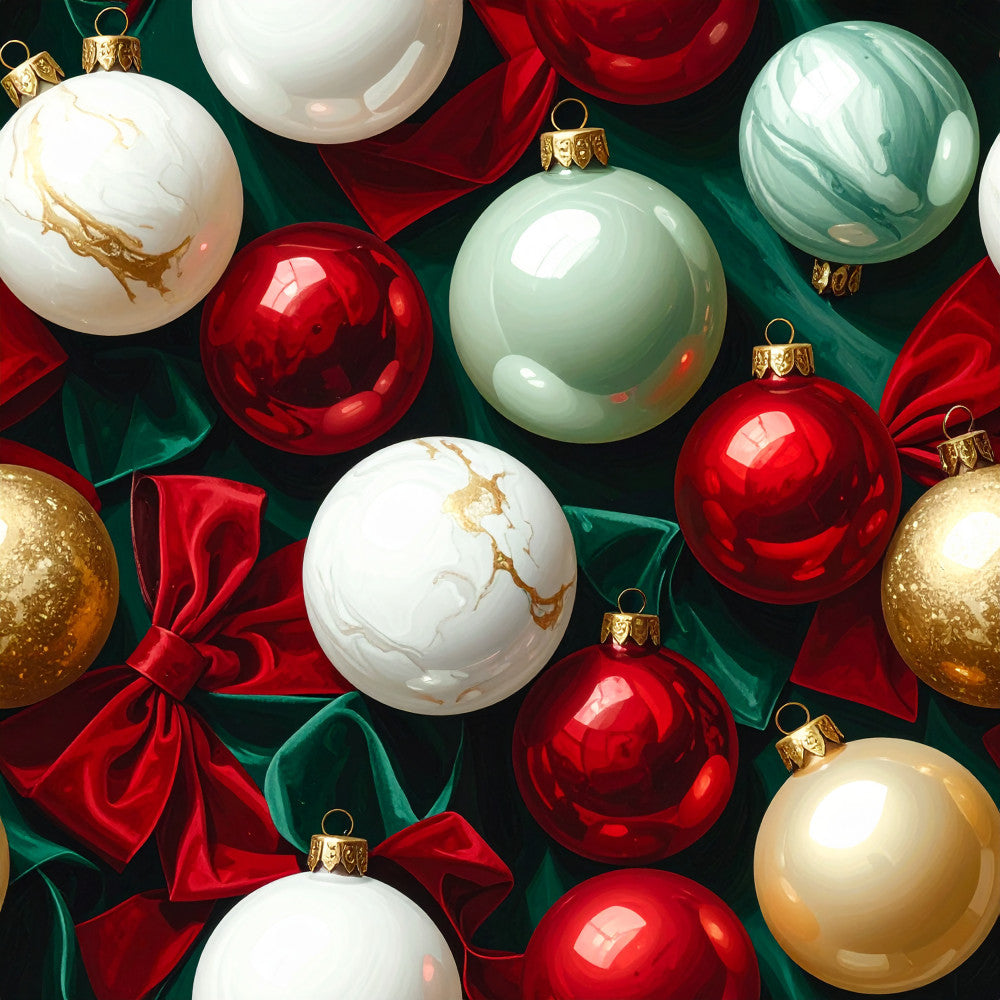 christmas ornaments, holiday, festive, red, white, gold, forest green, deep green, metallic gold, glossy, shiny, elegant, luxurious, traditional, ornament balls, baubles, ribbon bows, velvet ribbons, marble pattern, swirled design, modern holiday, sophisticated, premium, seasonal decor, christmas theme, winter celebration, gift worthy, decorative, sparkly finish