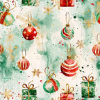 christmas, holiday, festive, red, green, gold, cream, sage green, mint green, forest green, ornaments, baubles, snowflakes, gift boxes, presents, ribbons, bows, watercolor, sparkly, elegant, whimsical, traditional, vintage, winter, seasonal, decorative, metallic accents, festive cheer, celebration, joy