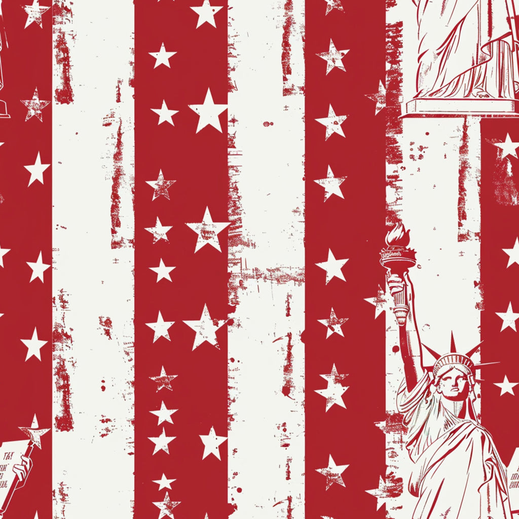 red, white, cream, stars, stripes, statue of liberty, american flag, patriotic, vintage, distressed, weathered, independence day, fourth of july,, fabric panel, americana, freedom symbols, national monuments, grunge texture, holiday fabric