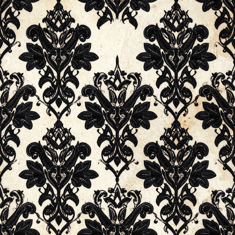 cream and black, damask, floral, ornate, vintage, elegant, traditional, baroque, gothic, botanical, symmetrical, decorative, formal, classic, luxe, sophisticated, ornamental, scrollwork, leaves, flowers, dark and light, high contrast, timeless, victorian, damask pattern, black on cream, intricate design, renaissance