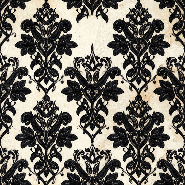 cream and black, damask, floral, ornate, vintage, elegant, traditional, baroque, gothic, botanical, symmetrical, decorative, formal, classic, luxe, sophisticated, ornamental, scrollwork, leaves, flowers, dark and light, high contrast, timeless, victorian, damask pattern, black on cream, intricate design, renaissance