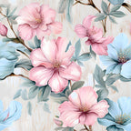 soft pink flowers, dusty blue blooms, blush pink, powder blue, sage green, cream background, floral pattern, botanical design, delicate flowers, painted flowers, watercolor style, romantic style, elegant design, spring theme, summer florals, nature inspired, garden flowers, feminine design, cottage core, vintage botanical, soft pastel colors, light blue flowers, garden theme, decorative floral, artistic flowers, dreamy style, layered petals, multi-colored flowers