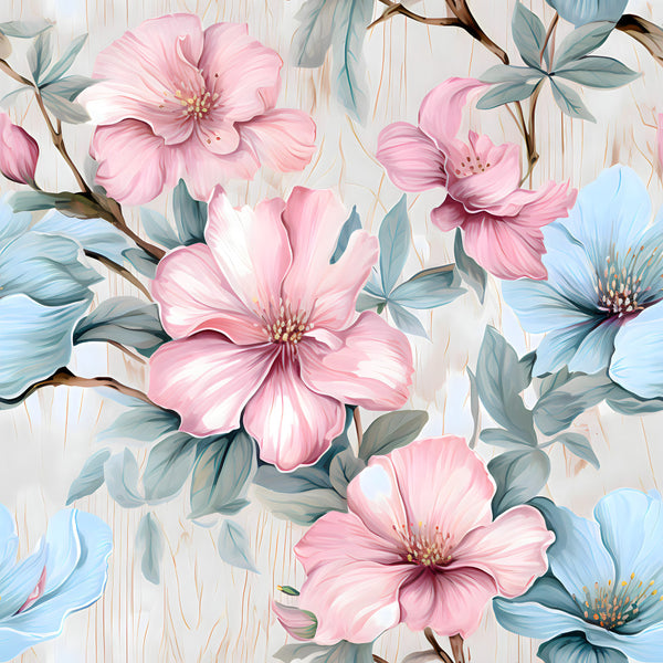soft pink flowers, dusty blue blooms, blush pink, powder blue, sage green, cream background, floral pattern, botanical design, delicate flowers, painted flowers, watercolor style, romantic style, elegant design, spring theme, summer florals, nature inspired, garden flowers, feminine design, cottage core, vintage botanical, soft pastel colors, light blue flowers, garden theme, decorative floral, artistic flowers, dreamy style, layered petals, multi-colored flowers