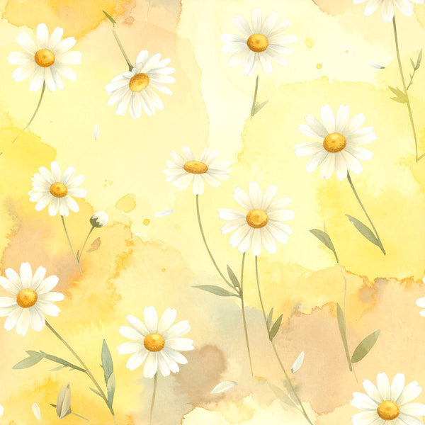 pale yellow, cream, golden yellow, white, sage green, soft yellow, daisy, floral, watercolor, spring, summer, nature, botanical, whimsical, delicate, soft, gentle, pastel, garden flowers, wildflowers, cheerful, bright, light, airy, nursery, baby, kids, playroom, feminine, vintage