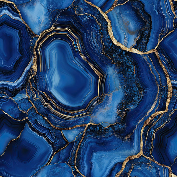royal blue, deep blue, navy blue, gold, golden, metallic accents, agate pattern, geode design, marbled texture, swirled patterns, concentric circles, organic shapes, mineral formations, luxurious, elegant, sophisticated,, fabric panel, gemstone inspired, flowing lines