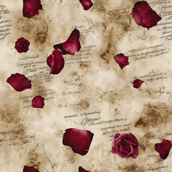burgundy rose petals, wine red, cream, vintage, antique, roses, floral, romantic, elegant, nostalgic, cursive script, calligraphy, botanical, dried flowers, sepia, aged paper, victorian, shabby chic, timeless, literary, love letters, dark red petals, dusty rose, traditional, classic romance, journal inspired, heritage, heirloom, botanical illustration