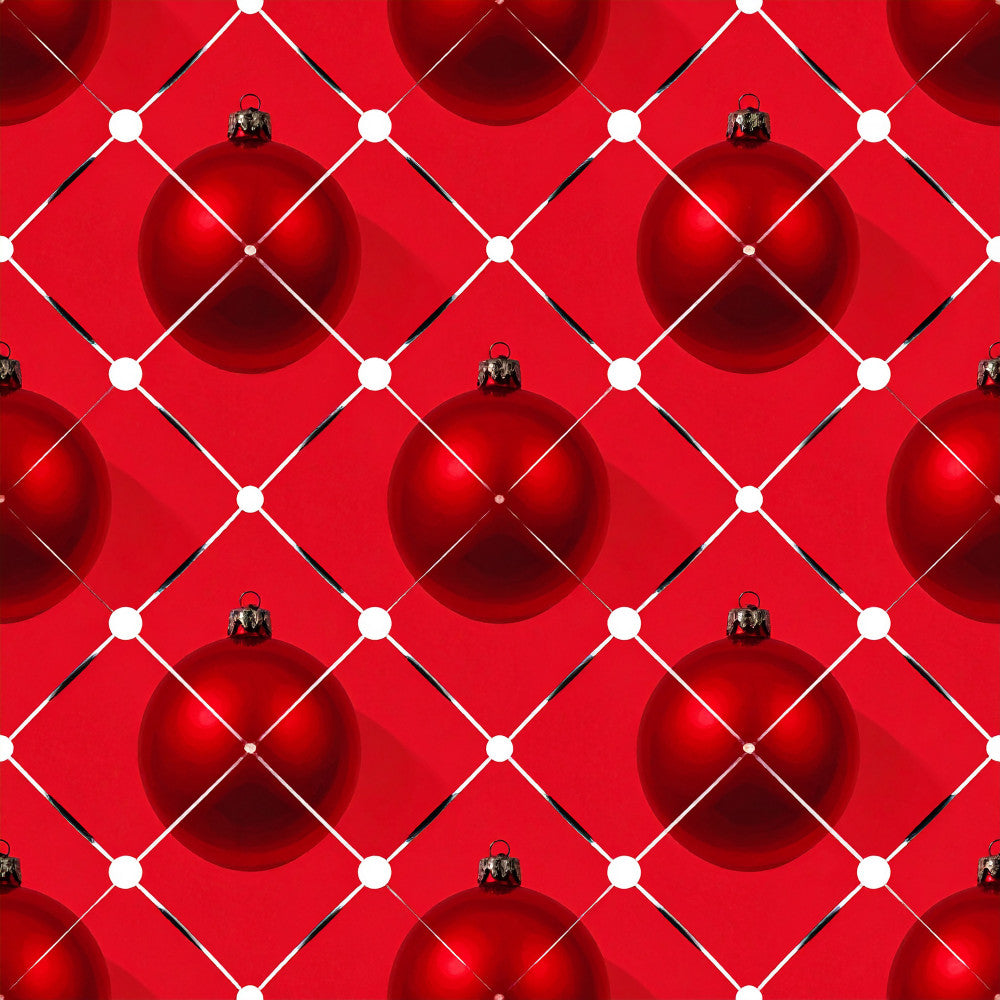 bright red, crimson, deep red, christmas, holiday, festive, geometric, diamond pattern, quilted, ornaments, baubles, balls, elegant, sophisticated, modern, traditional, seasonal, decorative, home decor, gift fabric, special occasion, celebration, luxury, premium, shiny, metallic accents, classic christmas, red and white, winter, formal