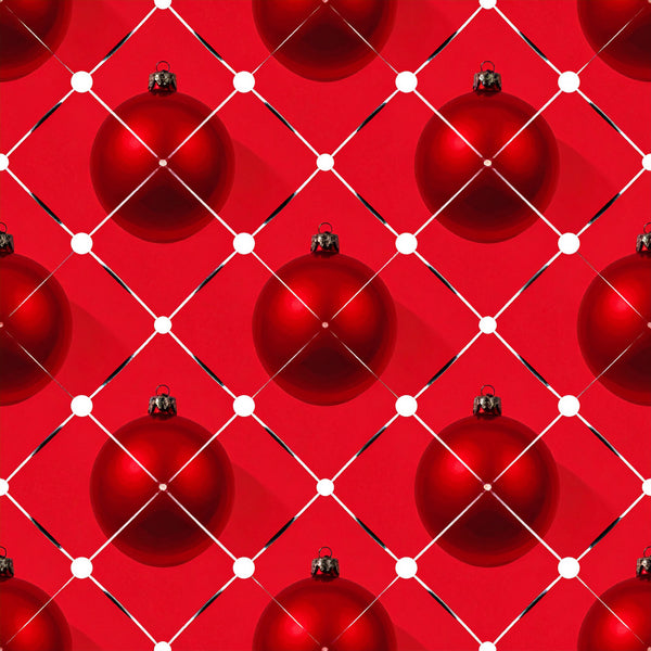 bright red, crimson, deep red, christmas, holiday, festive, geometric, diamond pattern, quilted, ornaments, baubles, balls, elegant, sophisticated, modern, traditional, seasonal, decorative, home decor, gift fabric, special occasion, celebration, luxury, premium, shiny, metallic accents, classic christmas, red and white, winter, formal