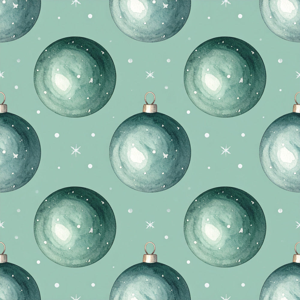 sage green, mint green, teal green, dusty blue, soft teal, ornaments, christmas baubles, holiday, festive, winter, snowflakes, stars, celestial, shiny, metallic, copper accents, whimsical, elegant, modern, nursery, kids room, baby shower, playroom, christmas decor, seasonal, peaceful, calming, soft watercolor, vintage holiday