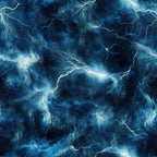 deep blue, navy blue, electric blue, white lightning, thunderbolt pattern, storm clouds, dramatic sky, lightning bolts, electrical discharge, stormy weather,, fabric panel, swirling clouds, atmospheric design, weather pattern, electric storm, turbulent sky, nature elements, storm system, meteorological theme