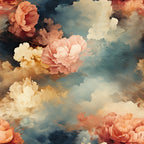 coral pink, blush pink, cream, soft yellow, pale blue, dusty teal, navy blue, peachy orange, floral, abstract, painted, watercolor, clouds, peonies, romantic, dreamy, whimsical, elegant, vintage, nature-inspired, sky, cloudscape, spring, summer, nursery, baby room, kids room, celestial, artistic, soft palette
