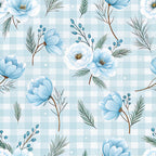 light blue, white, dusty blue, sky blue, soft blue, sage green, dark green, gingham check, floral, botanical, flowers, cosmos, peonies, berries, fern leaves, delicate, elegant, vintage, spring, garden, nature, pastoral, feminine, soft, gentle, baby girl, nursery, baby shower, keepsake, heirloom