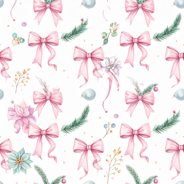 blush pink, soft pink, rose pink, sage green, dusty blue, gold accents, christmas, holiday, festive, bows, ribbons, evergreen branches, pine needles, flowers, floral, berries, ornaments, elegant, whimsical, romantic, traditional, vintage, nature, botanical, nursery, baby shower, gift, winter, seasonal, decorative elements