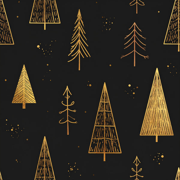 gold, black, metallic gold, christmas, holiday, winter, trees, pine trees, evergreen, forest, nature, geometric, minimalist, modern, elegant, celestial, sparkles, stars, line art, scandinavian, nordic, festive, decorative trees, stylized, contemporary, neutral, dark background, seasonal, december