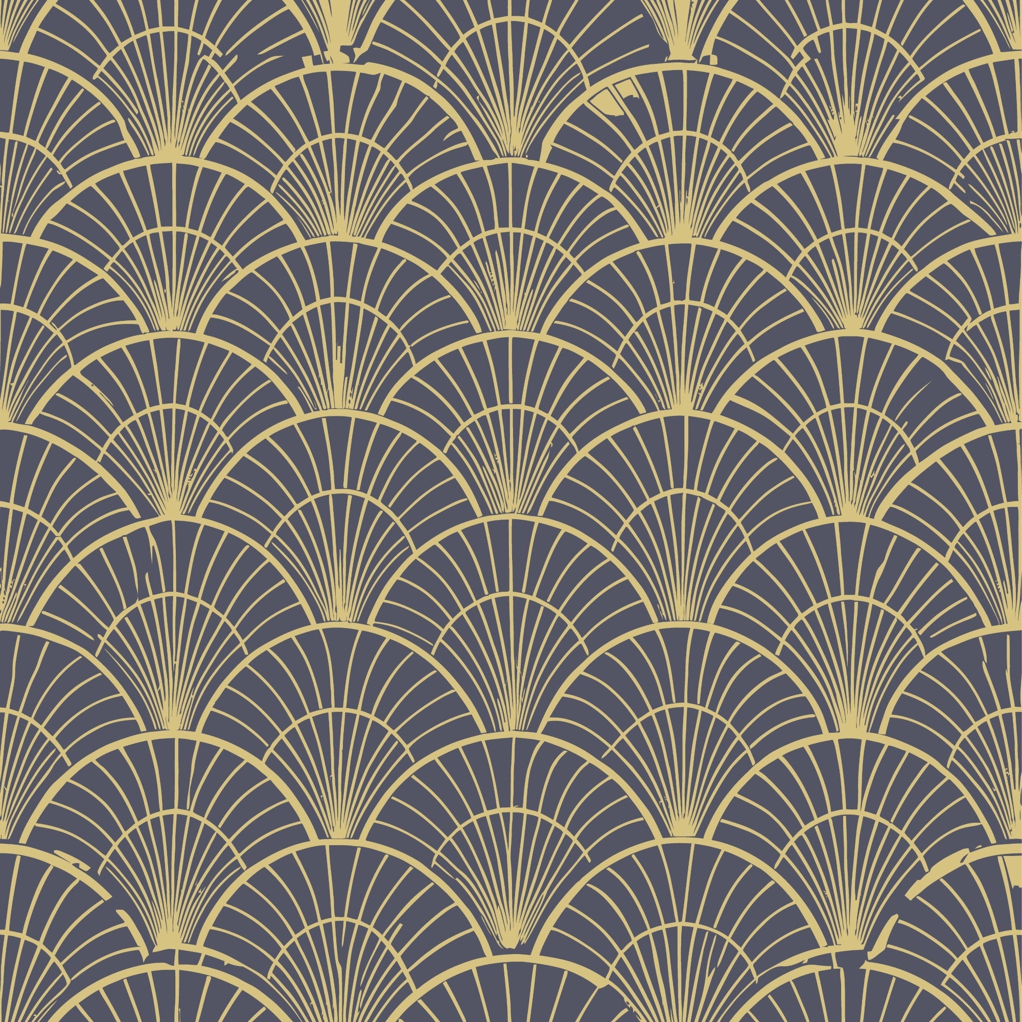 art deco, geometric pattern, fan motif, scalloped design, gold, yellow, purple, gray, repeating pattern, radiating lines, vintage style, elegant, sophisticated,, fabric panel, overlapping scales, sunburst design, luxurious, 1920s inspired, ornamental