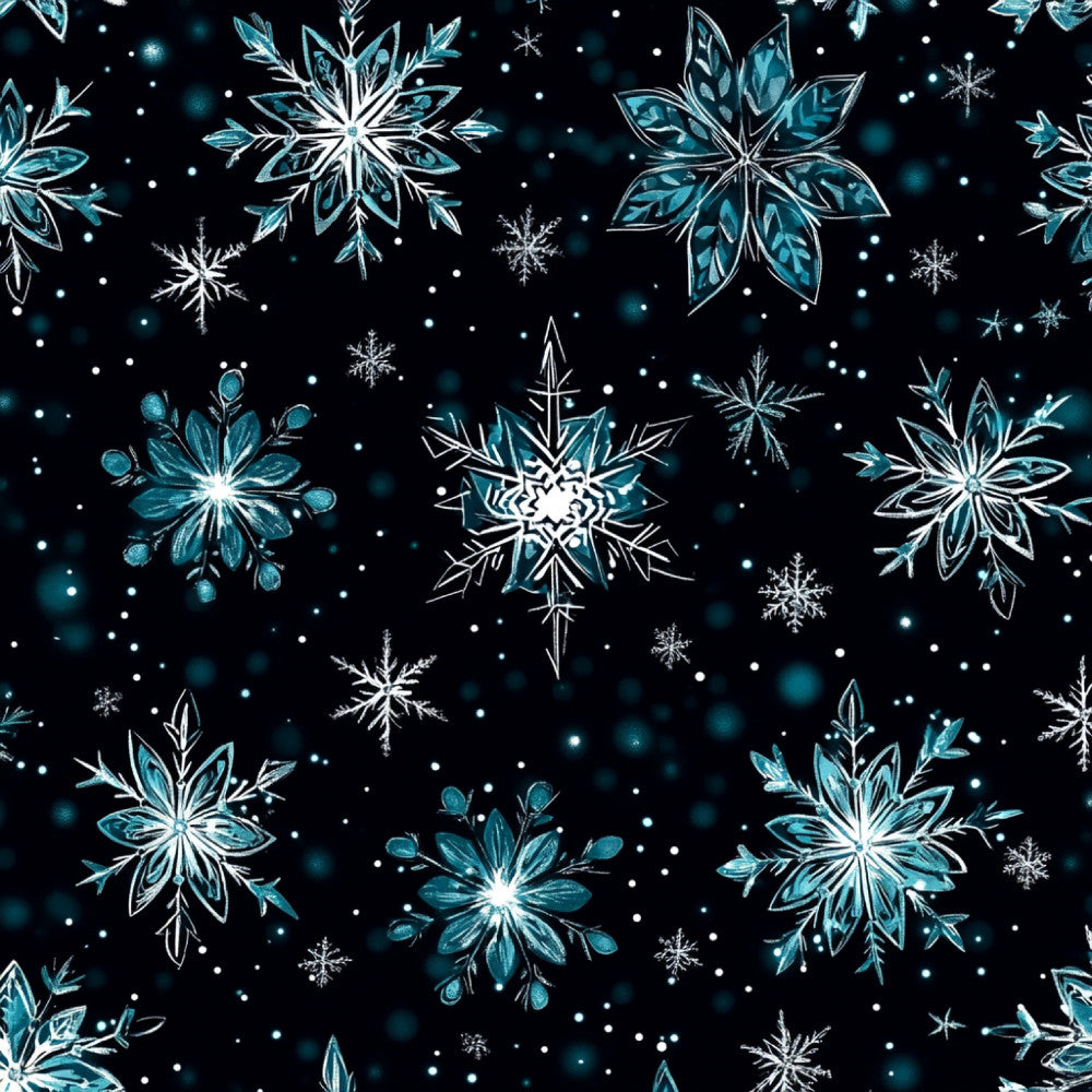 snowflakes, winter, teal, turquoise, icy blue, navy blue, white, celestial, frozen, holiday, christmas, snow, geometric, crystalline, elegant, whimsical, modern, sparkly, shimmering, star motifs, icy patterns, frosty, seasonal, december, festive, magical, enchanted, winter wonderland, cold weather, nordic
