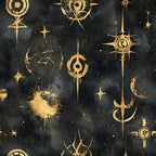 charcoal black, gold, celestial, stars, moons, mystical, magical, fantasy, witchy, gothic, dark academia, geometric, abstract, modern, elegant, occult, spiky orbs, crescent moons, star symbols, cosmic, night sky, dramatic, sophisticated, goth aesthetic, alternative, edgy, steampunk, mysterious, enchanted, dark fantasy