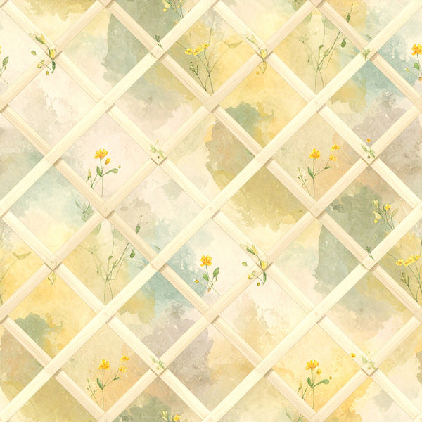 soft yellow, pale green, sage green, dusty blue, cream, watercolor, floral, botanical, delicate flowers, herringbone, diamond pattern, vintage, spring, summer, nature, garden, wildflowers, gentle, soft pastels, whimsical, cottage core, shabby chic, easter, feminine, nursery, baby, calming, artistic watercolor wash