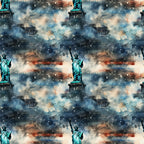 statue of liberty, patriotic, grunge, weathered, distressed, blue, teal, orange, rust, white, stars, cosmic, galaxy, nebula, space,, fabric panel, repeating pattern, american flag colors, vintage aesthetic, textured background