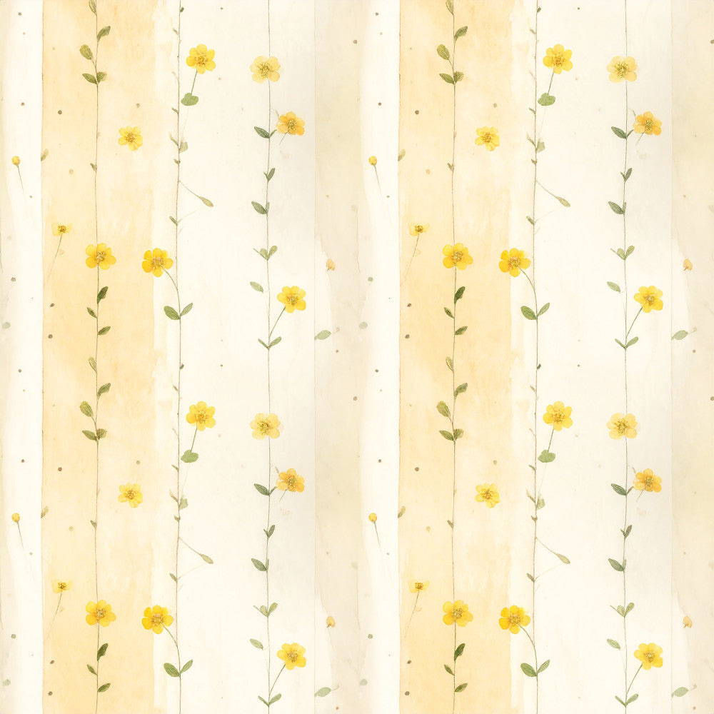 cream, pale yellow, soft yellow, butter yellow, sage green, olive green, striped, floral, botanical, wildflowers, daisies, delicate flowers, nature, spring, summer, vintage, cottage core, whimsical, gentle, soft, nursery, baby room, kids room, feminine, classic, traditional, garden flowers, meadow, wildflower meadow, peaceful