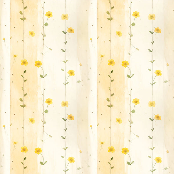 cream, pale yellow, soft yellow, butter yellow, sage green, olive green, striped, floral, botanical, wildflowers, daisies, delicate flowers, nature, spring, summer, vintage, cottage core, whimsical, gentle, soft, nursery, baby room, kids room, feminine, classic, traditional, garden flowers, meadow, wildflower meadow, peaceful