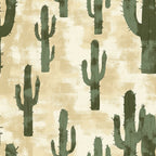 sage green, beige, cream, cactus pattern, saguaro cactus, desert plants, southwestern style, western theme, botanical motifs,, fabric panel, distressed texture, vintage wash, earthy tones, desert landscape, spiky plants, repeating pattern, rustic style, natural colors, muted palette