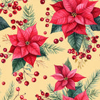 red poinsettia, crimson red, cream background, forest green, holiday floral, christmas flowers, winter botanical, festive, elegant, traditional, red berries, holly berries, evergreen branches, nature inspired, seasonal, christmas decor, poinsettia flowers, vintage holiday, decorative floral, red and green, botanical print, holiday themed, winter florals, festive design, traditional christmas, timeless, classic holiday, red flower pattern
